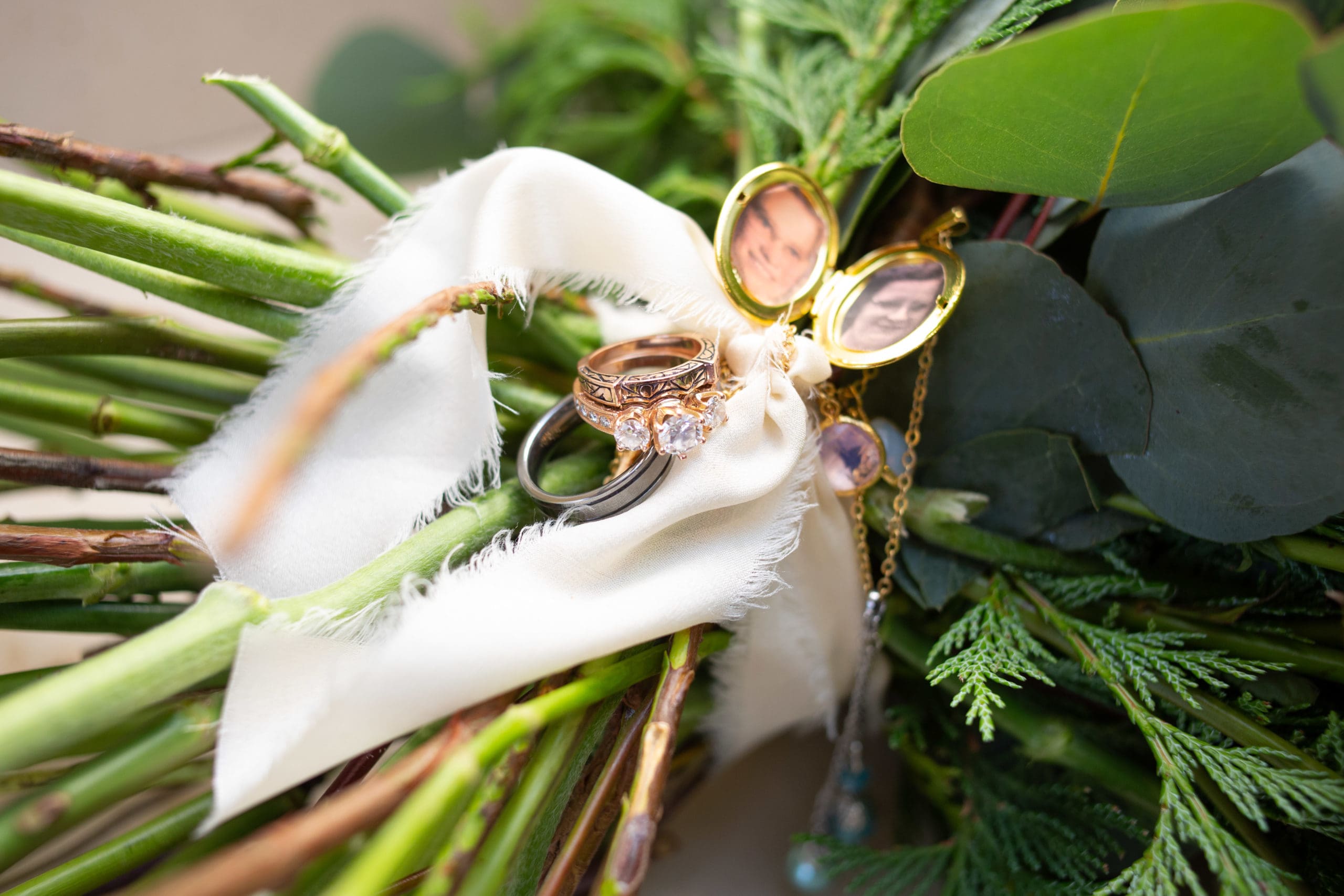 wedding rings and locket