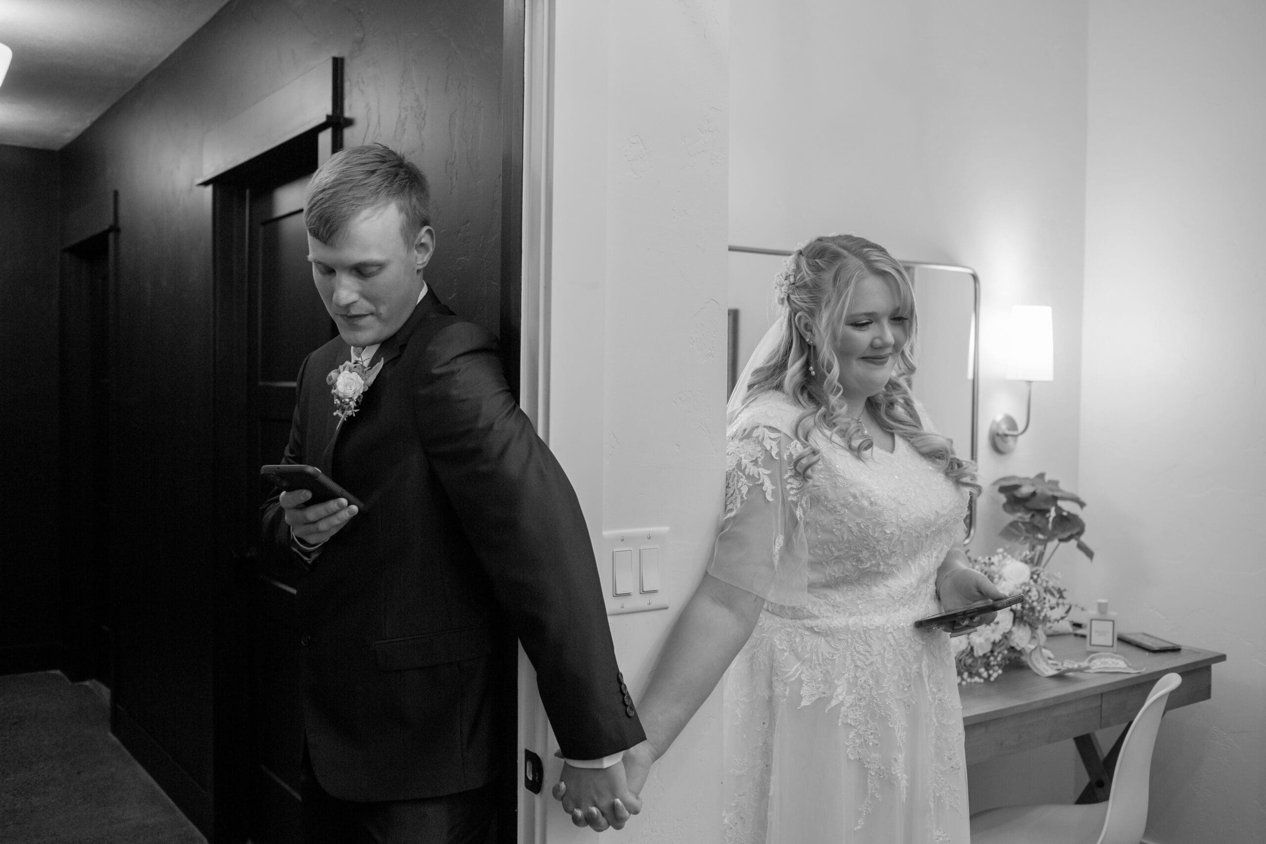 bride and groom share private vows while holding hands