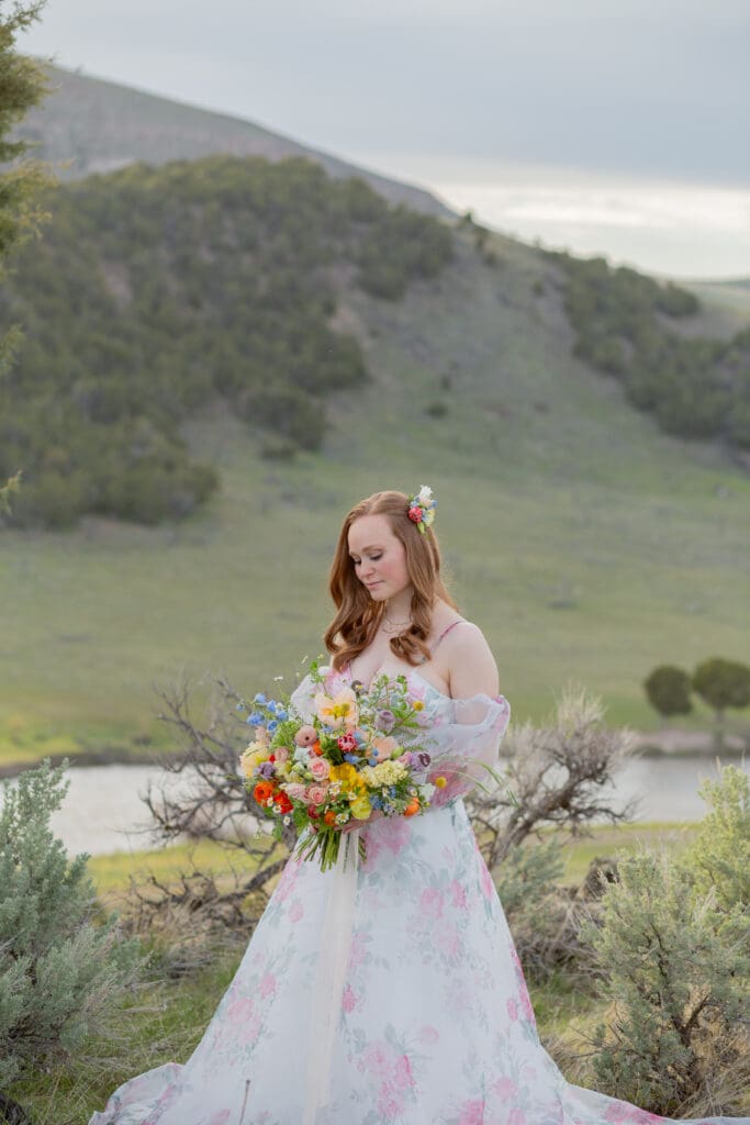 red-headed-bride-in-floral-gown